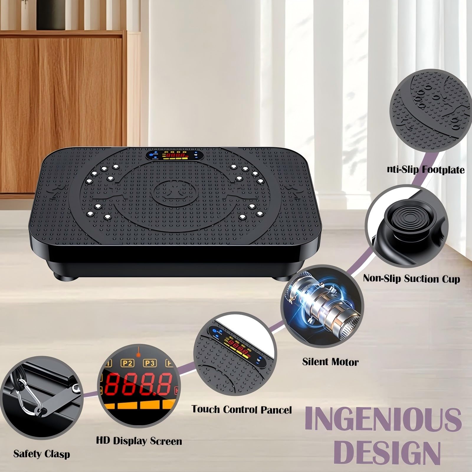 PBYRD Vibration Plate Exercise Machine -Full Body Shaker with Auto Mode, Acupressure Massage & Silicone Pedal, for Lymphatic Drainage, Weight Loss & Fat Burning, Home Fitness Equipment for Woman & Men