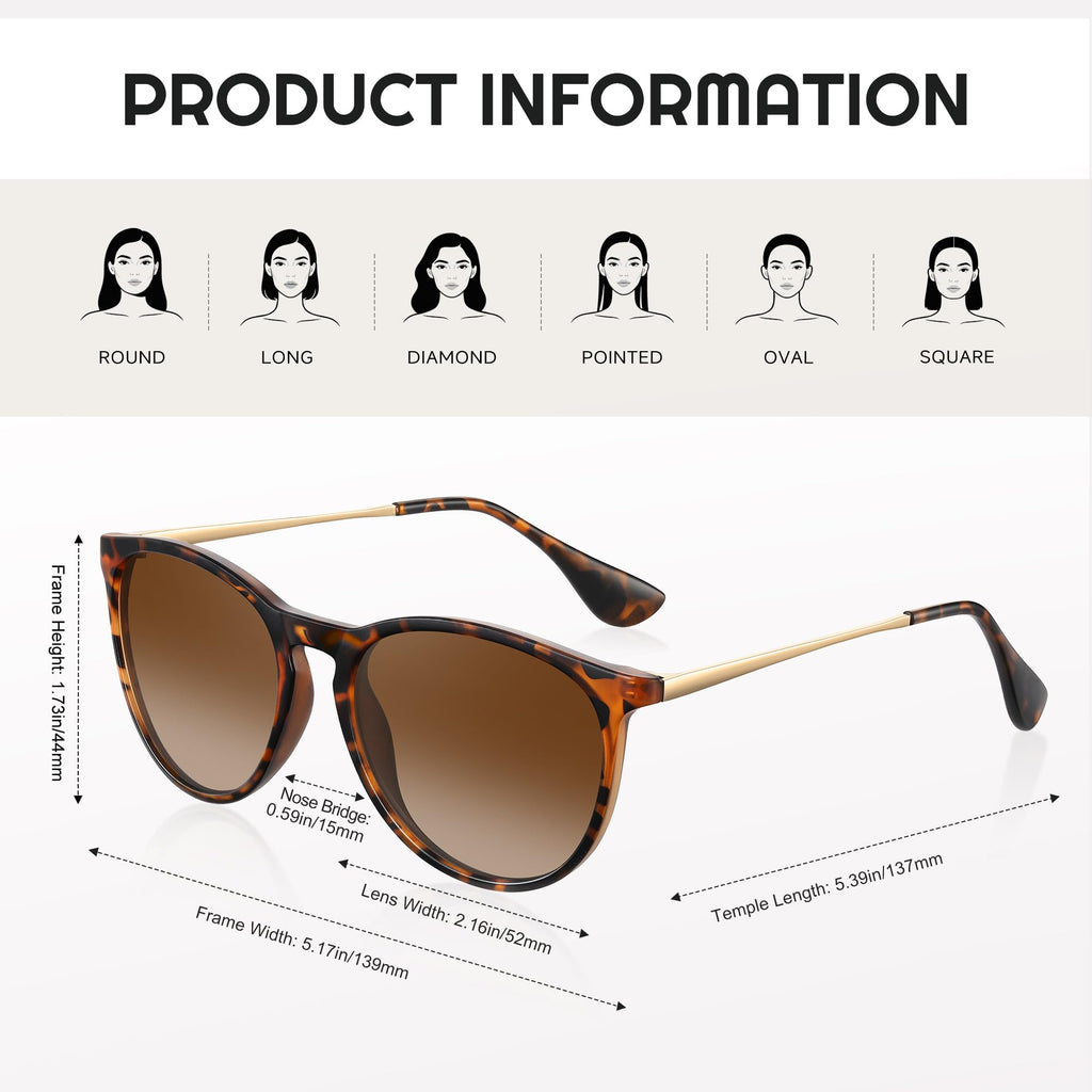 Vcarsian Polarized Sunglasses for Women - Vintage Round Sun Glasses Classic Retro Trendy Style with UV Protection Lightweight Frame