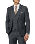 MY'S Men's 3 Piece Slim Fit Suit Set, 2 Button Blazer Jacket Vest Pants with Tie, Solid Wedding Dress Tux and Trousers Deep Grey
