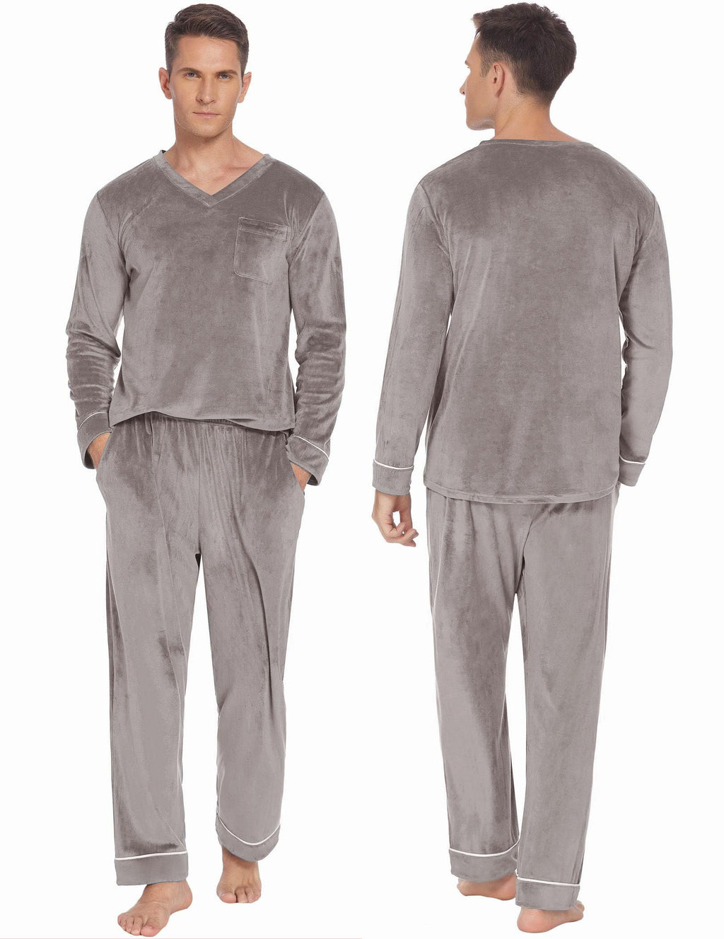 Ekouaer Couples Matching Pajamas Sets Velvet PJs Set for Men and Women Velour Long Sleeve Sleepwear S-XXL Pink