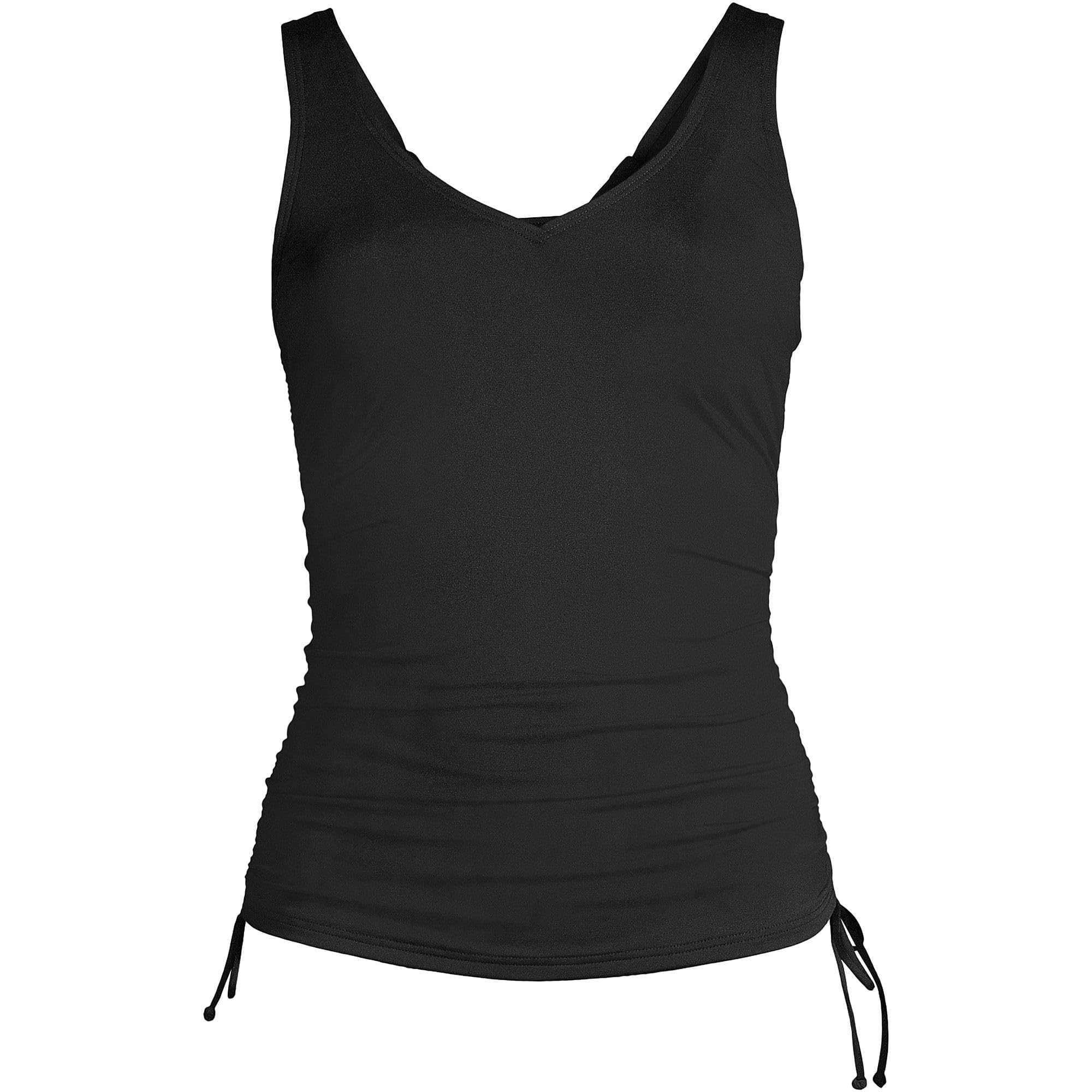 Lands' End Womens Chlorine Resistant Adjustable V-Neck Underwire Tankini Top Black Regular 2