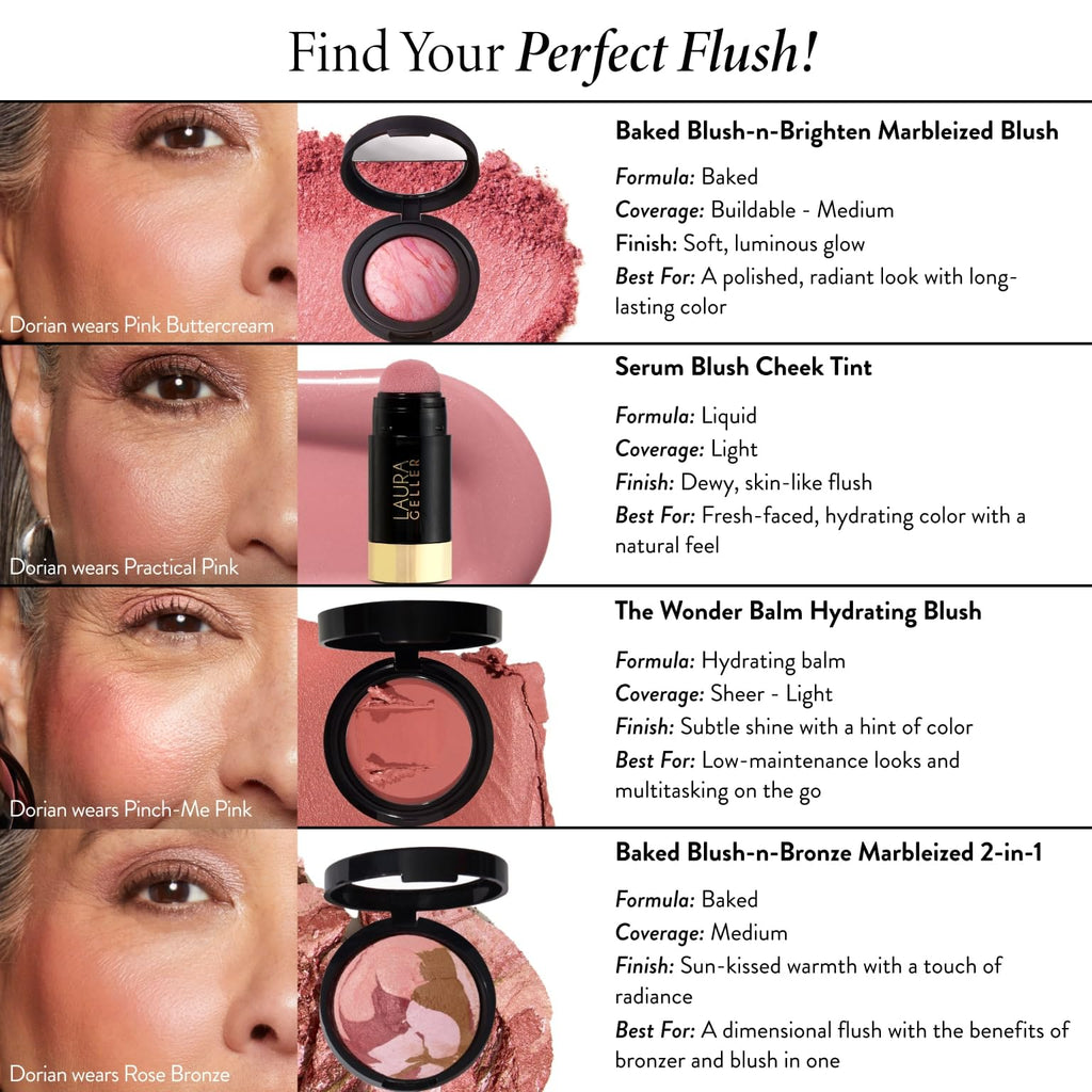 LAURA GELLER NEW YORK Baked Blush-n-Brighten Marbleized Blush for Cheeks - Pink Grapefruit - Satin Finish - Buildable Color