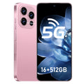 JQAKP 16PM 5G Phone,Smartphone Unlocked Cell Phone 16GB+512GB/6.99“ HD Screen Display/68MP+108MP Camera/7000 mAh, Dual SIM Card/Face Unlock/Fingerprint Button Unlock (Pink)