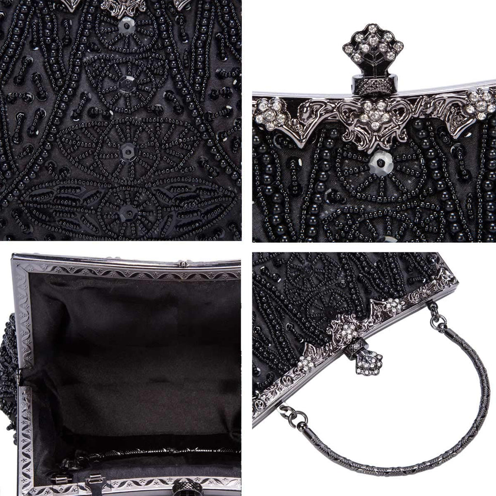 Selighting 1920s Vintage Beaded Clutch Evening Bags for Women Formal Bridal Wedding Purse Prom Cocktail Party Handbags Black Handbags