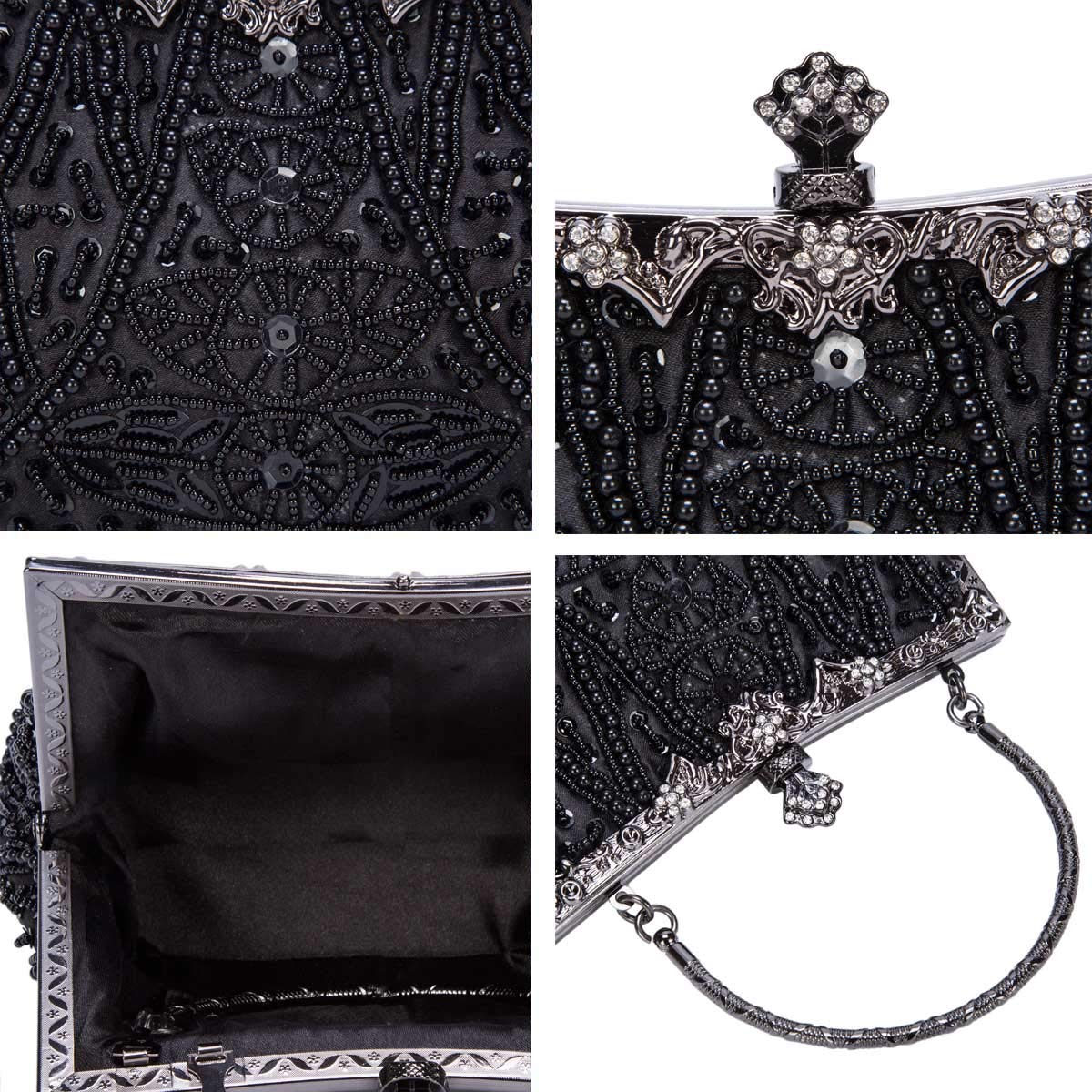 Selighting 1920s Vintage Beaded Clutch Evening Bags for Women Formal Bridal Wedding Purse Prom Cocktail Party Handbags Black Handbags