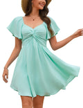 Florboom Women's Sweetheart Neckline Sexy Mini Dress Knot Front Short Vacation Chiffon Summer Dresses 2026 (Mint Green, S)