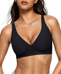 OEAK Womens Deep V Bras Wireless Comfortable Bra Supportive No Underwire Bras Tshirt Push Up Bralettes Plunge Seamless Bra Black M