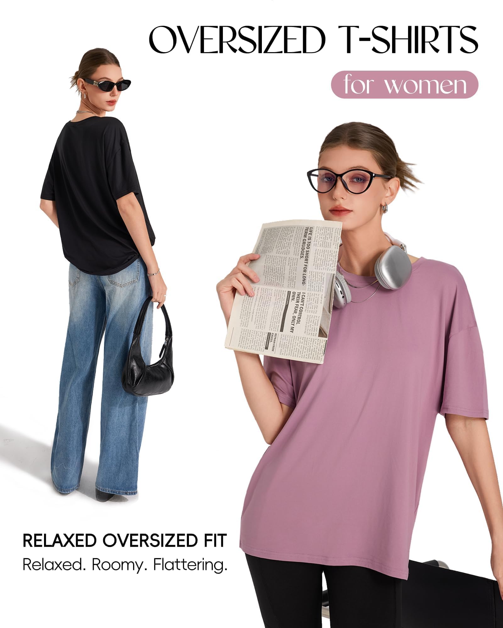 GAYHAY Black Oversized Tshirts for Women - Summer Spring Tops Short Sleeve Tee Shirts Fashion Casual Workout Clothes 2026