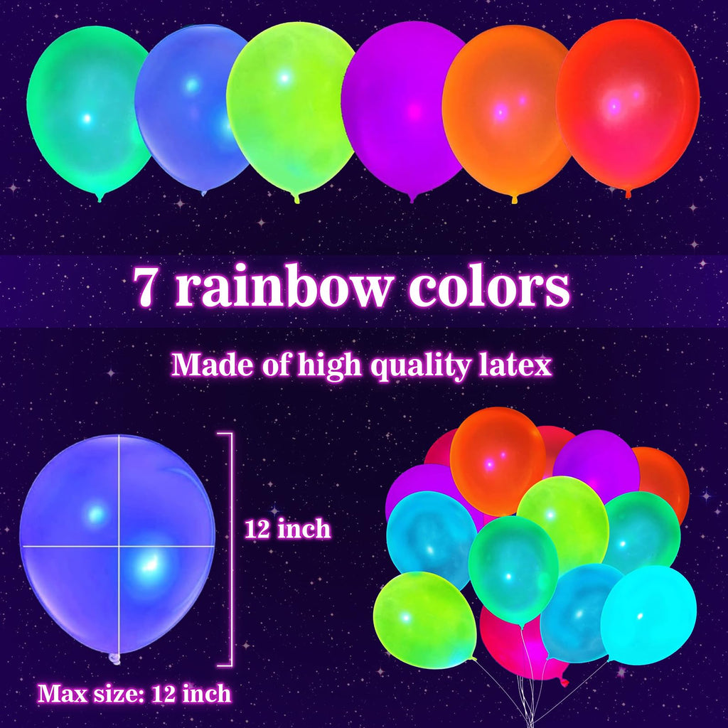 100 Pcs UV Neon Balloons, Neon Glow Party Balloons UV Black Light Balloons Glow in the Dark for Birthday Decorations Wedding Glow Party Supplies Blacklight Reactive Fluorescent