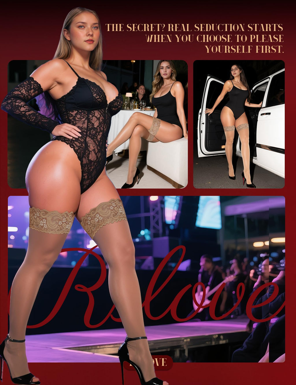 RSLOVE Lace Thigh High Stockings for Women Sexy Sheer Antiskid Silicone Ultra Shimmery, Beige One Size