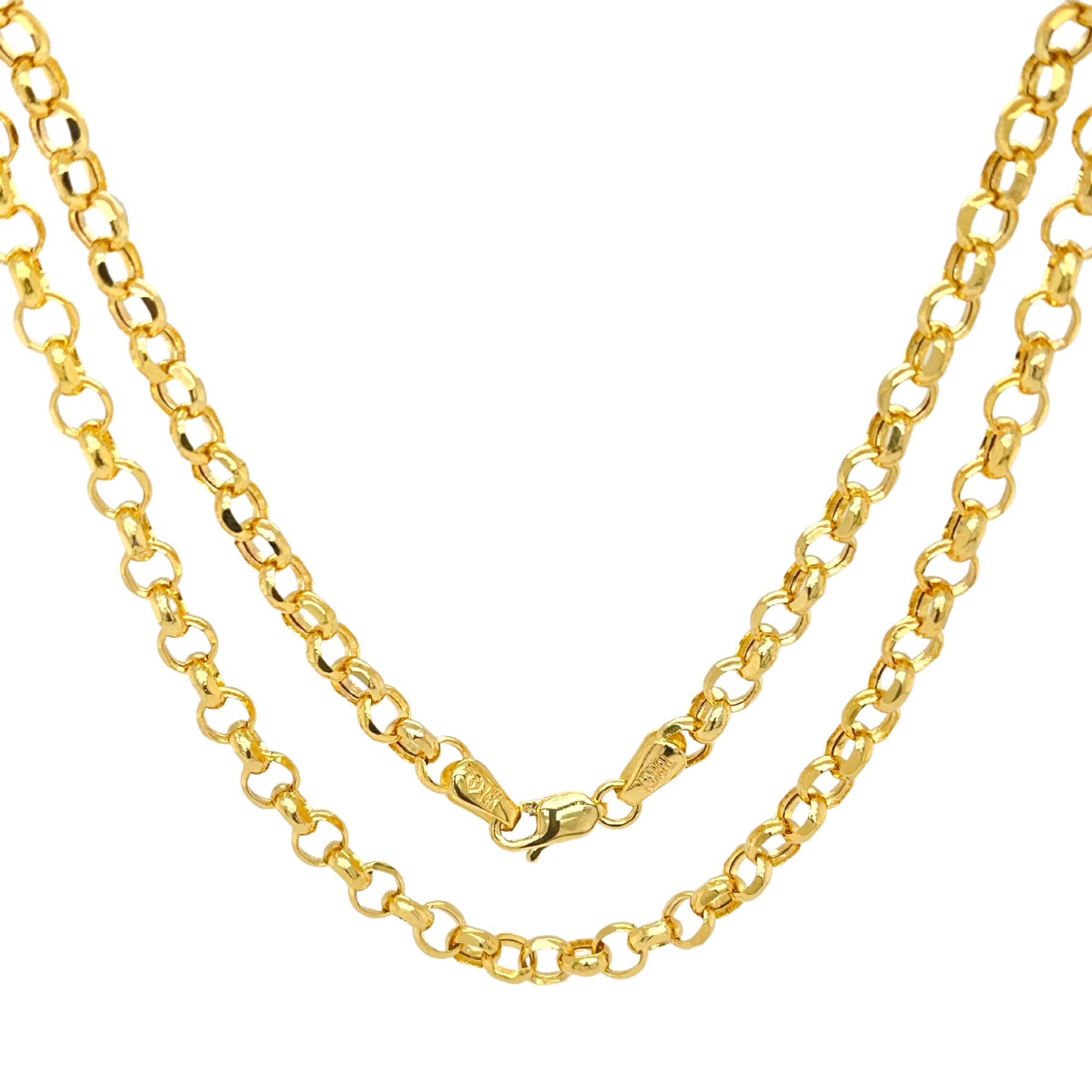 JEWELHEART 14K Yellow Real Gold Rolo Chain 2.5mm Diamond Cut Trendy Round Link Chain Pendant Necklace For Women with Lobster Clasp 20"