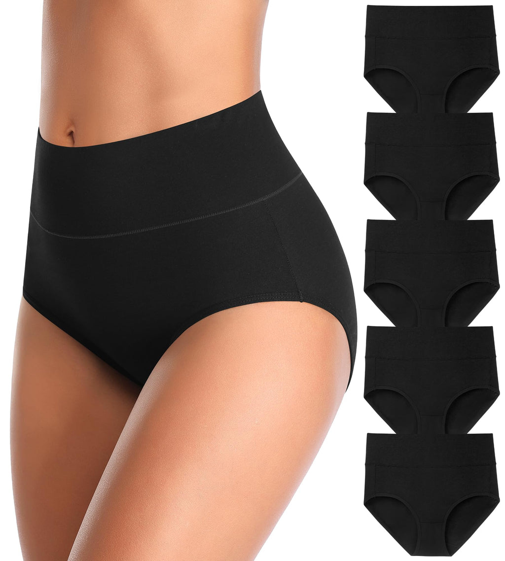 MISSWHO Cotton Underwear Women Pack, Womens Underwear High Waisted Tummy Control Black Briefs C Section Postpartum Ladies Panties Large