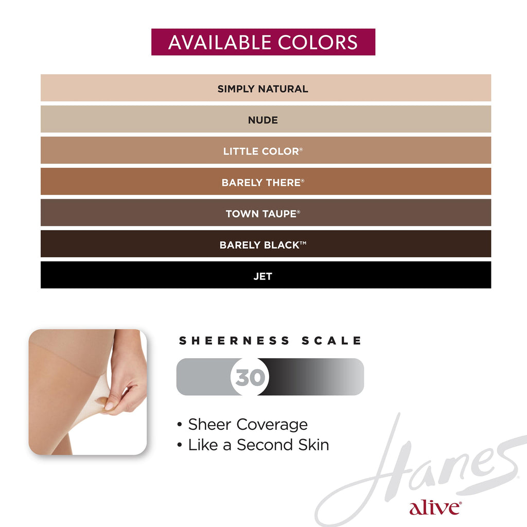 Hanes Alive Control Top Reinforced Toe Sheer Pantyhose for Ultimate Comfort and Support, Barely There, Size F (Pack of 1)