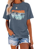 TAKEYAL Graphic Tees for Women Map Count Tree Print Short Sleeve T Shirts Summer Casual Tee Beach Vacation Top (Blue Gray, M)