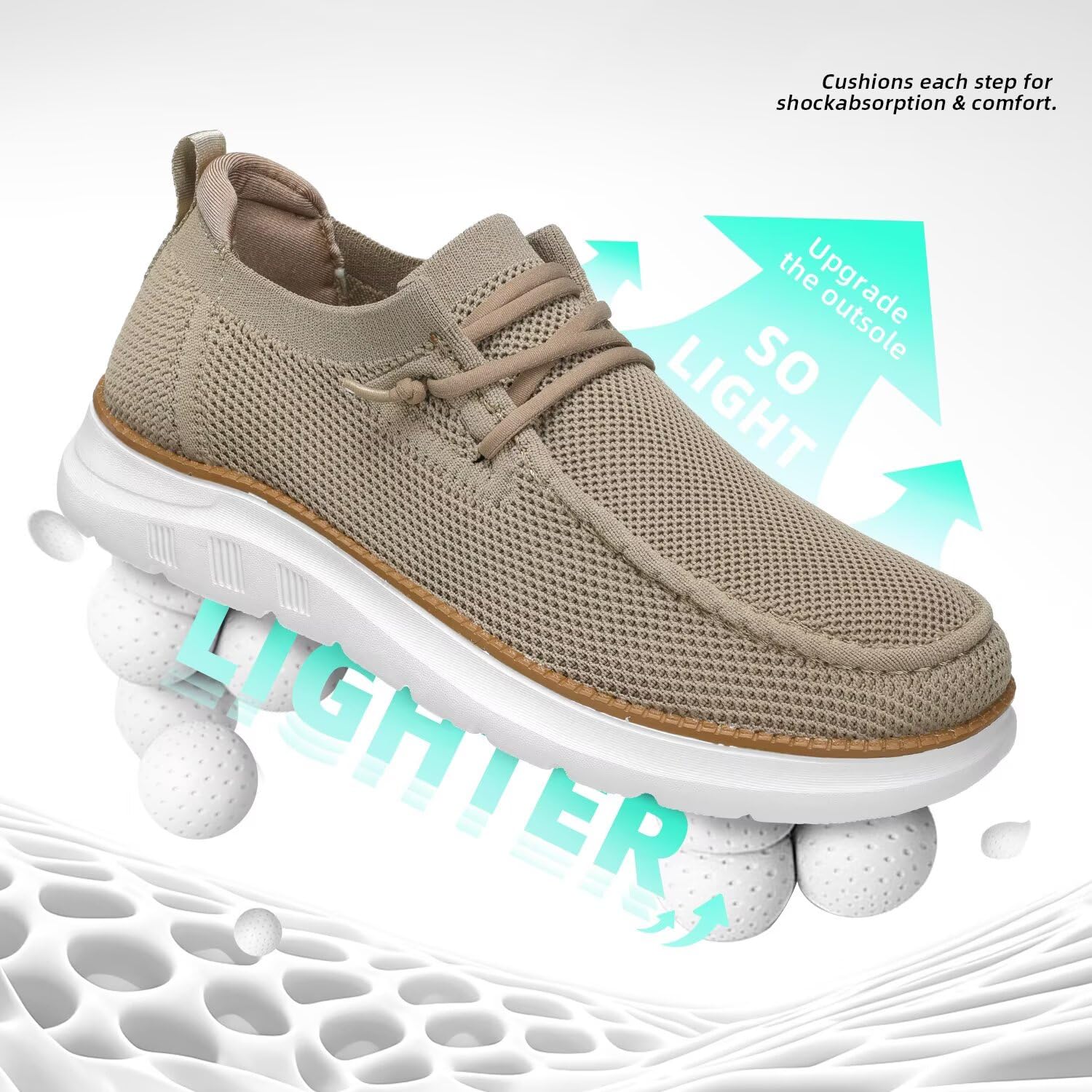 Mens Boat Loafers Slip-on Casual Mesh Walking Shoes Business Oxfords Sneakers Work Lightweight Comfortable Soft Sole Khaki