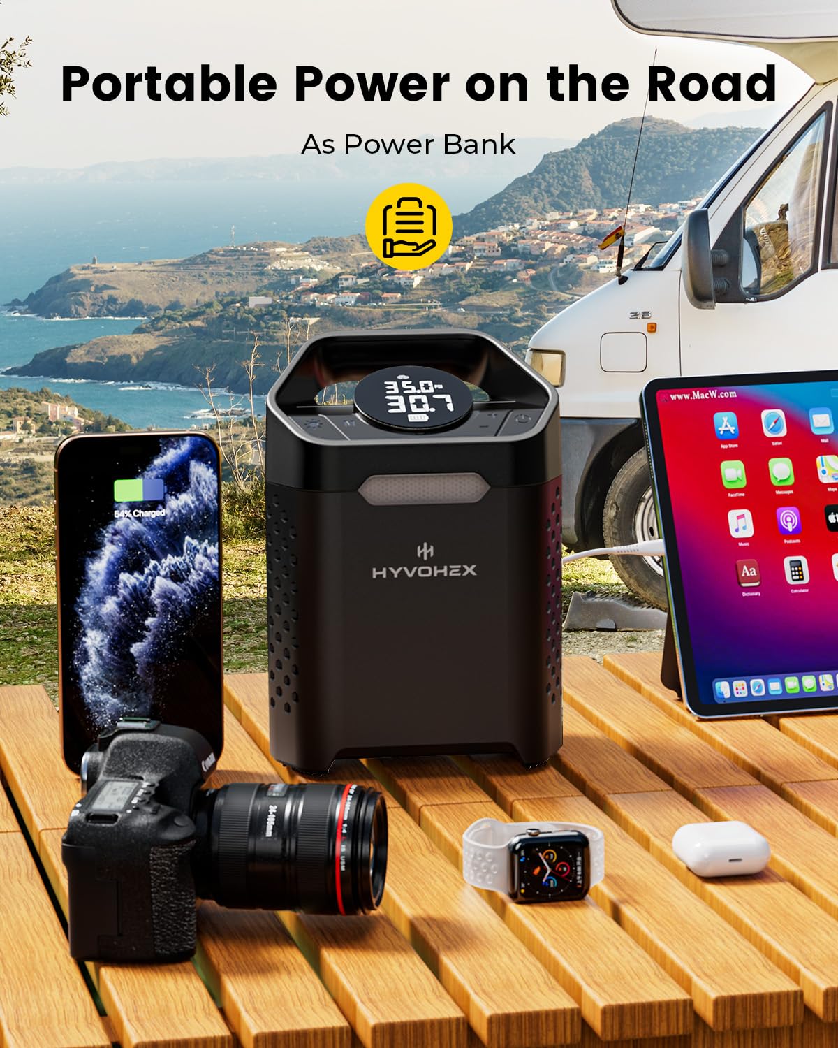 Heavy-Duty 160 PSI Tire Inflator Portable Air Compressor, 1 Min Fast Inflation Cordless Portable Air Pump with Digital Pressure Gauge & LED Light, Electric Tire Pump for Car, SUV, Bike, Ball