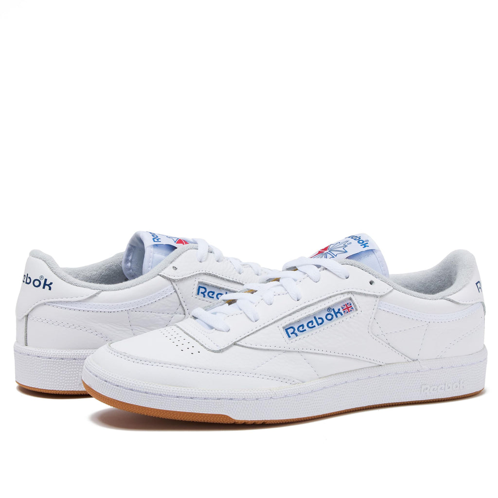 Reebok Club C 85 Mens Tennis Shoes, Casual Fashion White Sneakers for Men, Footwear White/Blue/Gum, 9.5