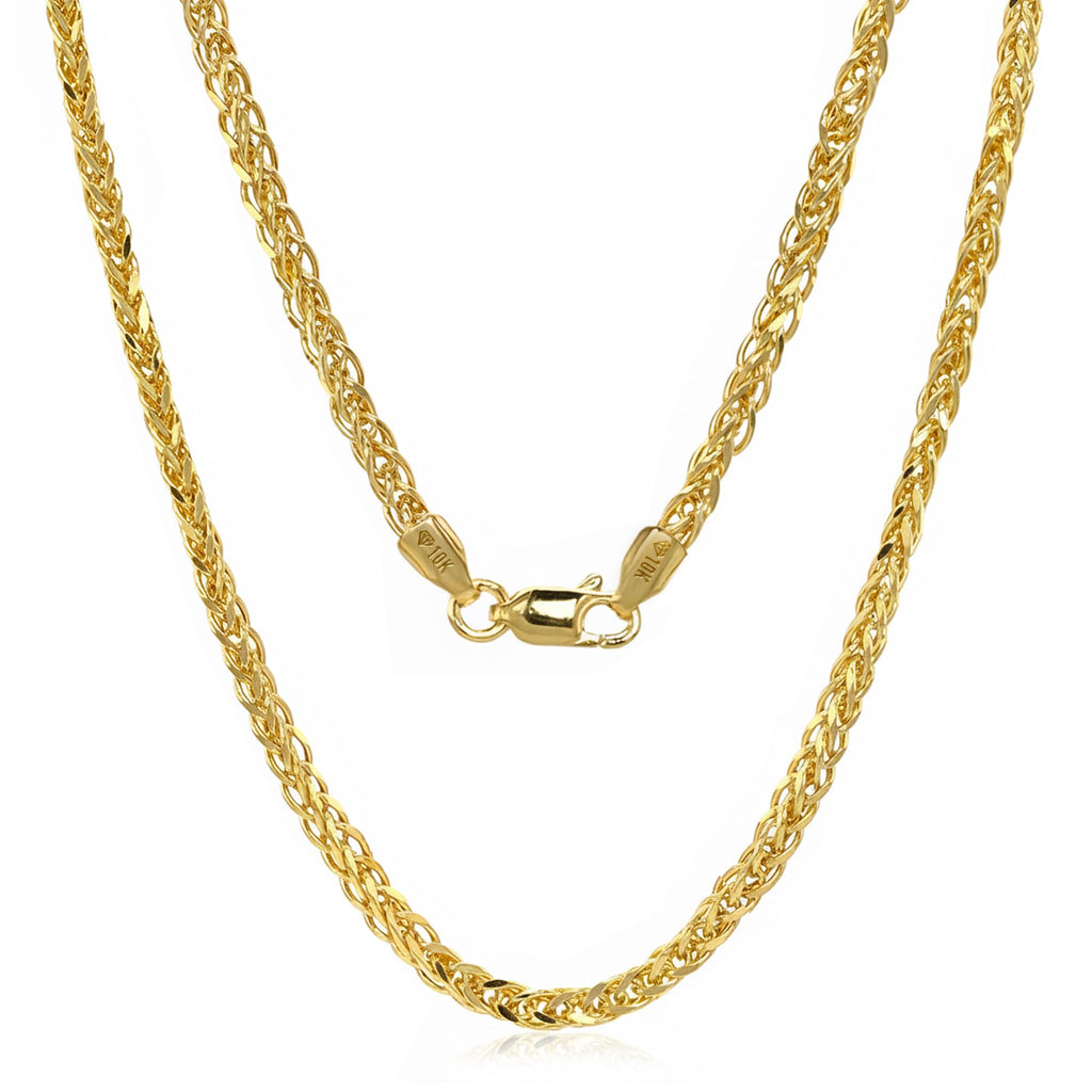 JEWELHEART 14K Gold Square Wheat Chain Necklace - 3.2mm Braided Yellow Gold Necklace For Men Foxtail Gold Chain Diamond Cut Real Gold Chain Pendant Necklace For Women with Lobster Clasp 24"