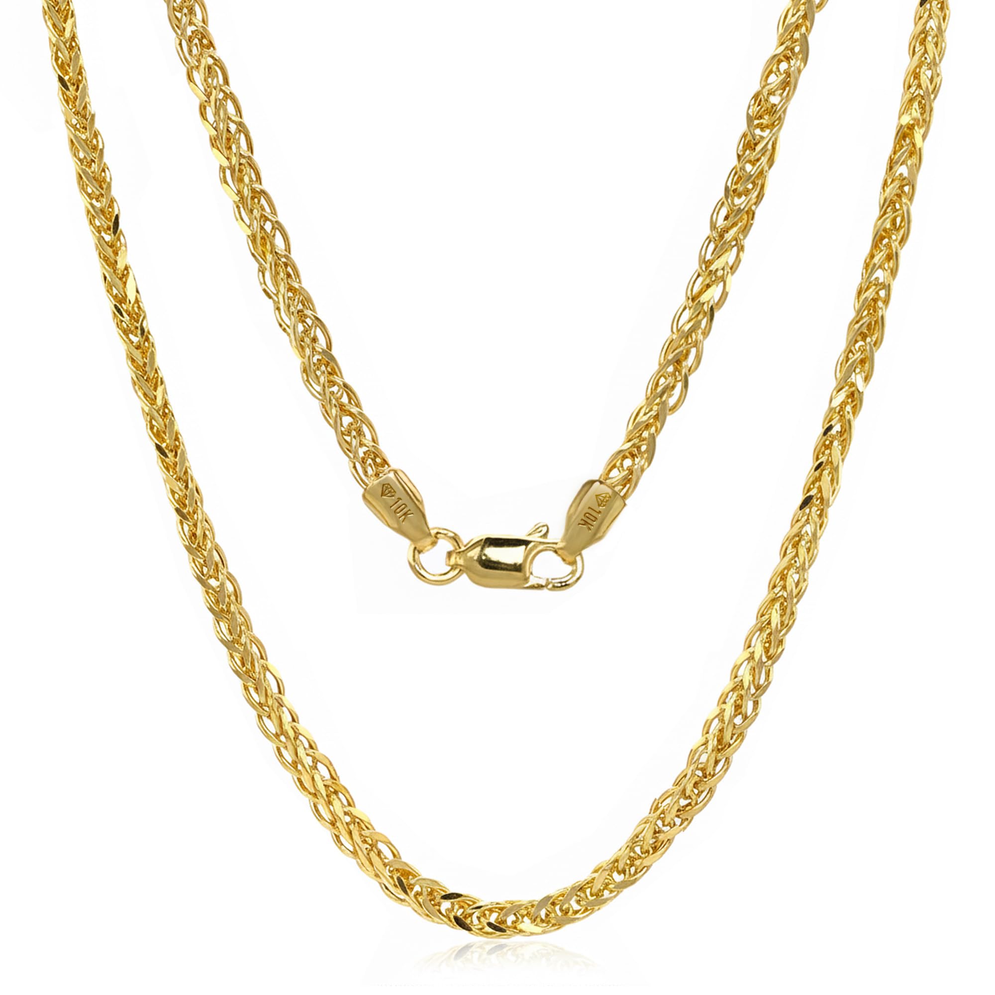 JEWELHEART 14K Gold Square Wheat Chain Necklace - 3.2mm Braided Yellow Gold Necklace For Men Foxtail Gold Chain Diamond Cut Real Gold Chain Pendant Necklace For Women with Lobster Clasp 24"