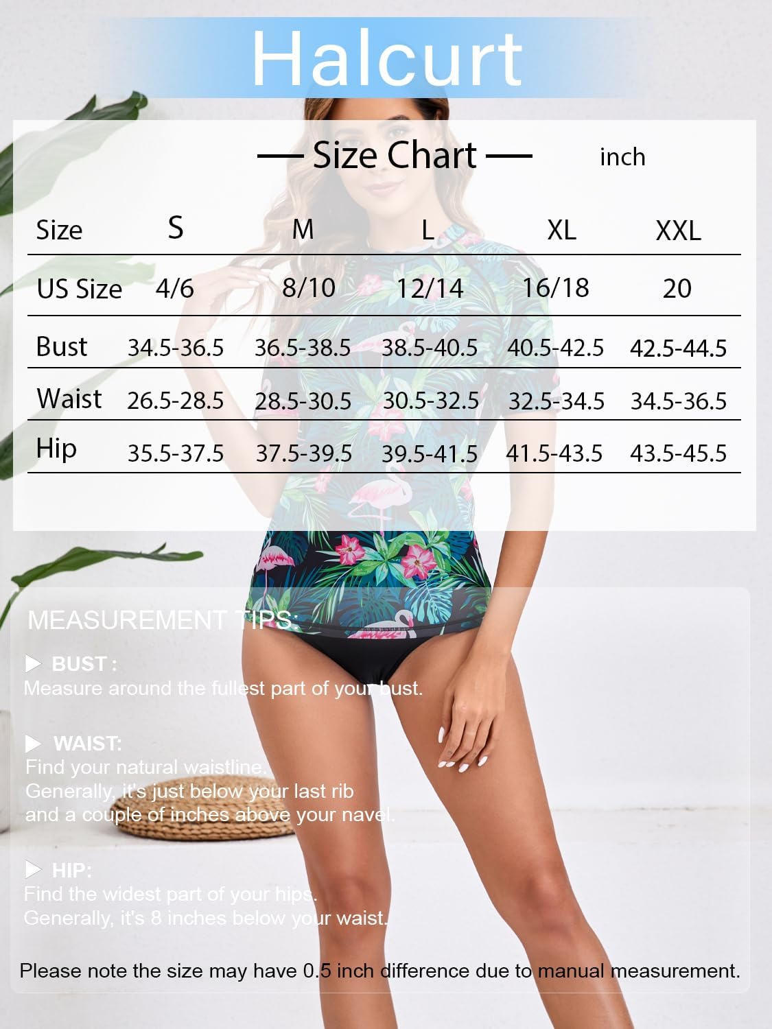 Halcurt Women's Short Sleeve Swim Shirt Rash Guard Swimsuit Top Only UPF50+ Sun Protection Bathing Suit Green Leaves Pink Floral Flamingo M