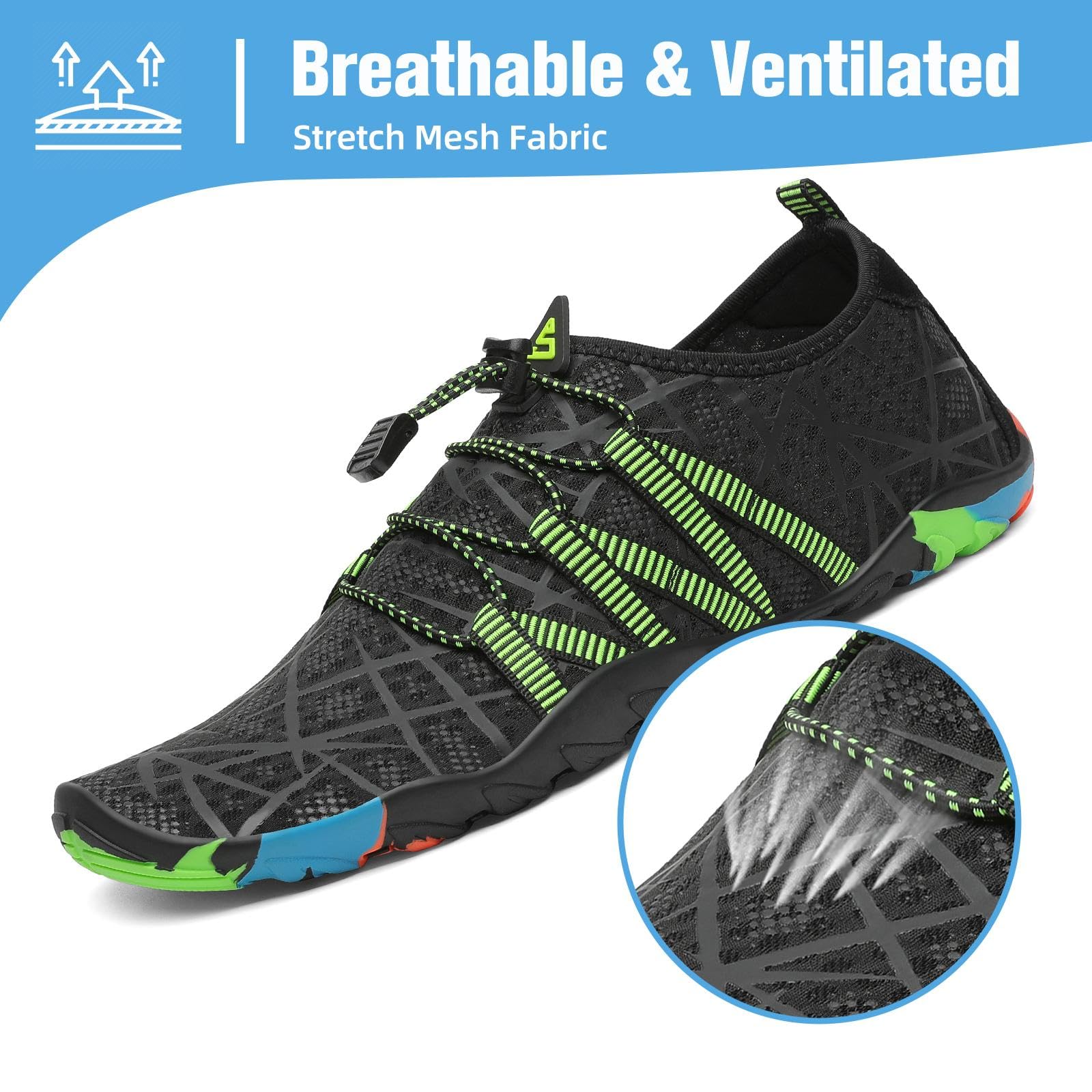 Mishansha Water Shoes for Women Men, Quick-Dry Barefoot Swim Shoes with Drainage Holes, Lightweight Aqua Shoe for Beach Pool River Boating Yoga Walking 8 Women/6.5 Men Eerie Black