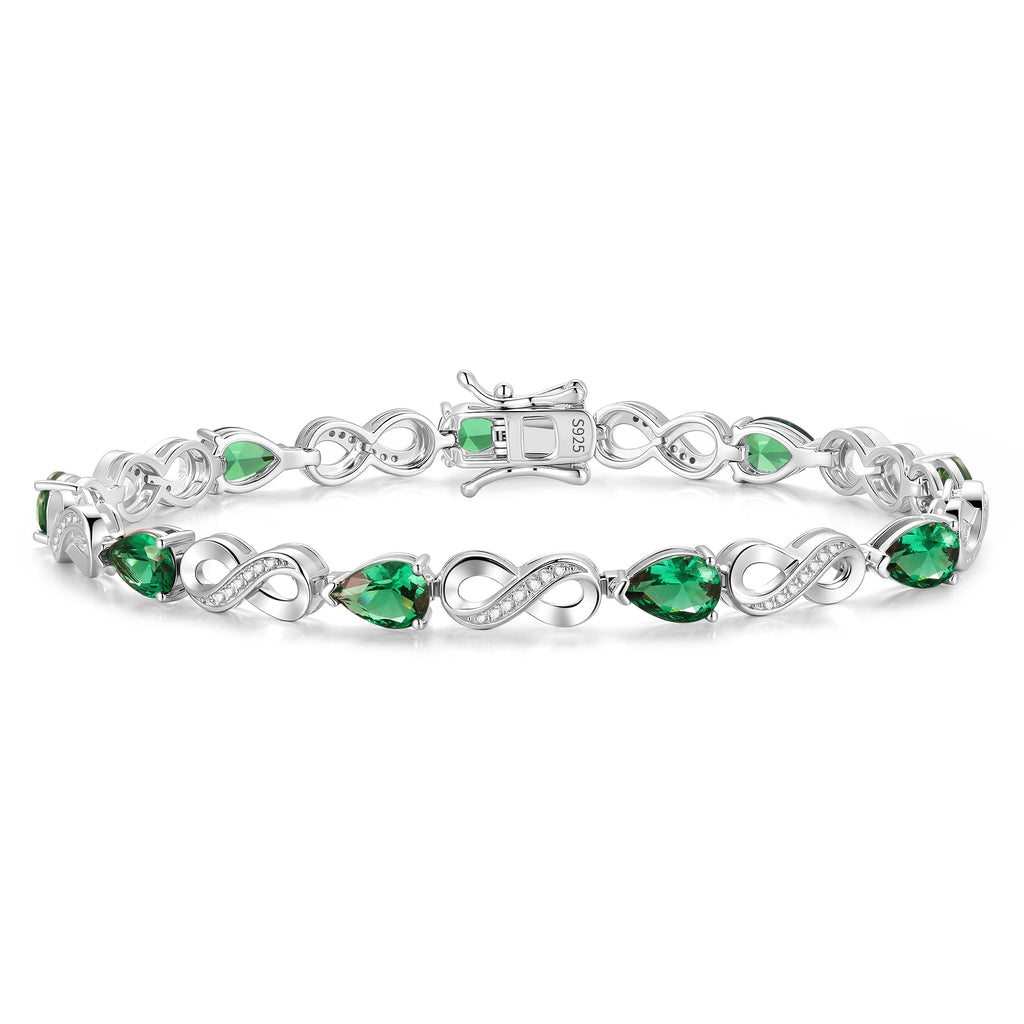 FANCIME Emerald Tennis Bracelets May Birthstone Sterling Silver Infinity Bracelet Green Pear Shape Gemstone Fine Jewelry Birthday Mothers Day Gifts for Women Mom