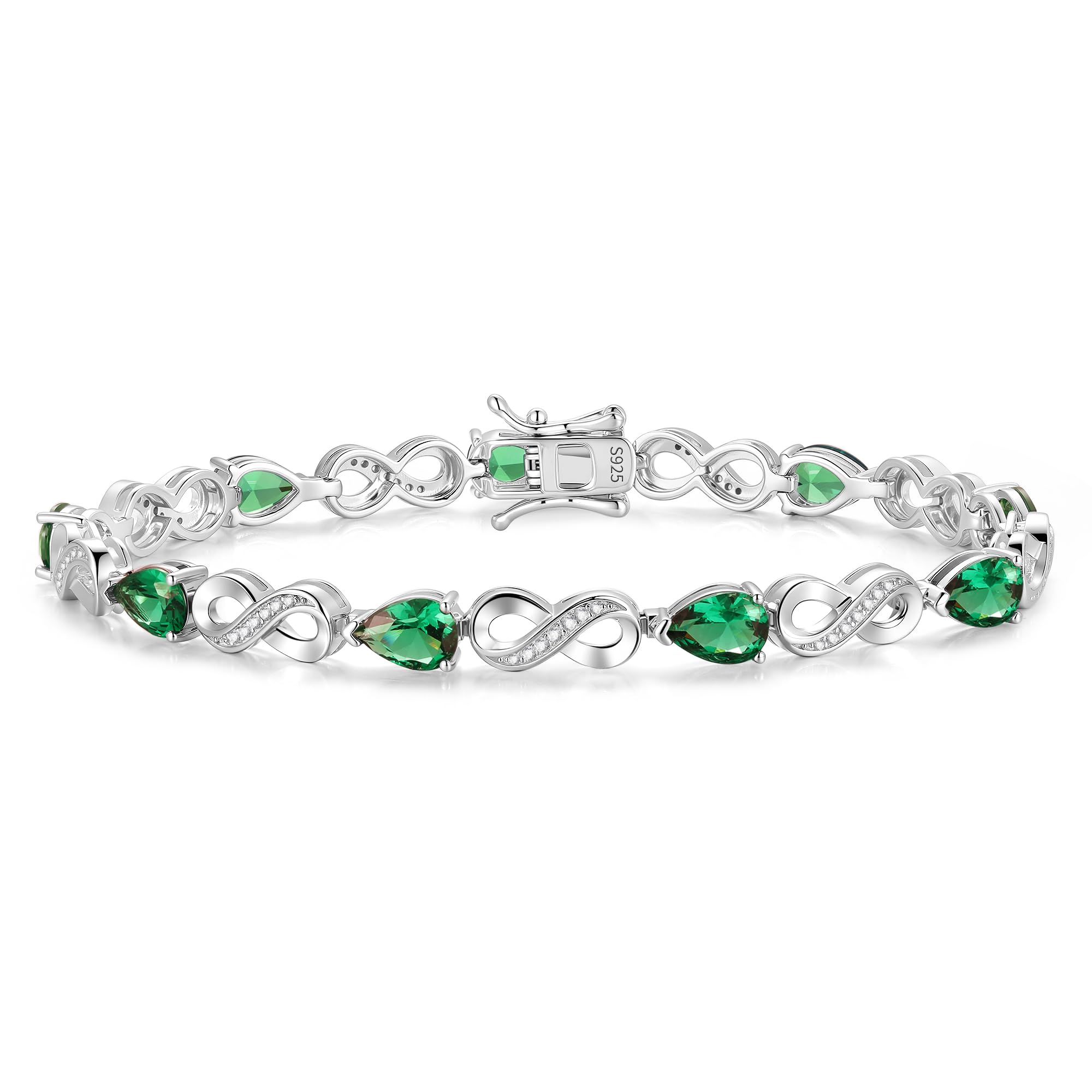 FANCIME Emerald Tennis Bracelets May Birthstone Sterling Silver Infinity Bracelet Green Pear Shape Gemstone Fine Jewelry Birthday Mothers Day Gifts for Women Mom