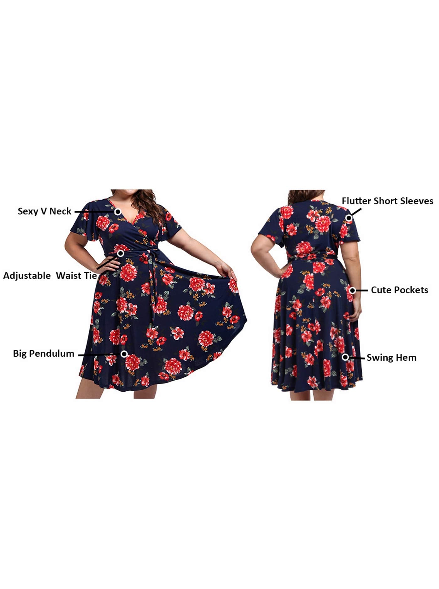 kissmay Plus Size Dresses for Women, Womens Dresses for Wedding Guest Christmas Ruffle Floral Midi Dresses Black Burgundy 22 Plus