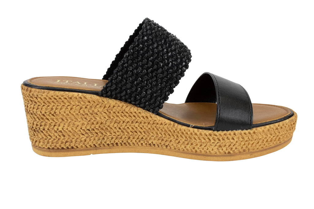 ITALIAN Shoemakers Inessa Womens Platform Wedge Espedrille and Raffia Sandal for Women (Black, US Footwear Size System, Adult, Women, Numeric, Medium, 8)