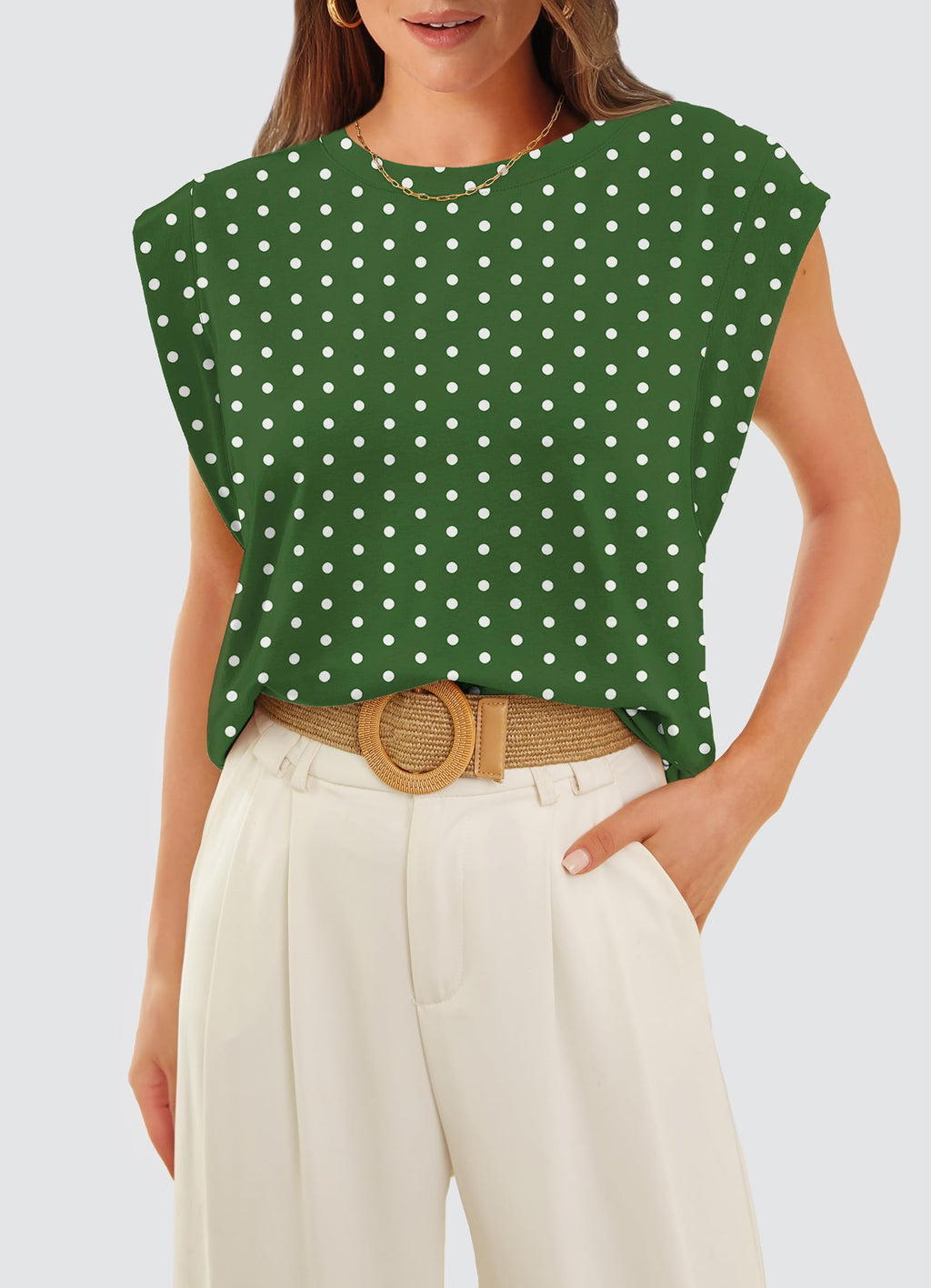 Womens Summer Tops Trendy 2026 Spring Clothes Business Casual Summer Outfits Beach Vacation Clothes Work Teacher Cap Sleeve T Shirts Basic Tee Fashion Clothing Floral Print Green Polka Dots S