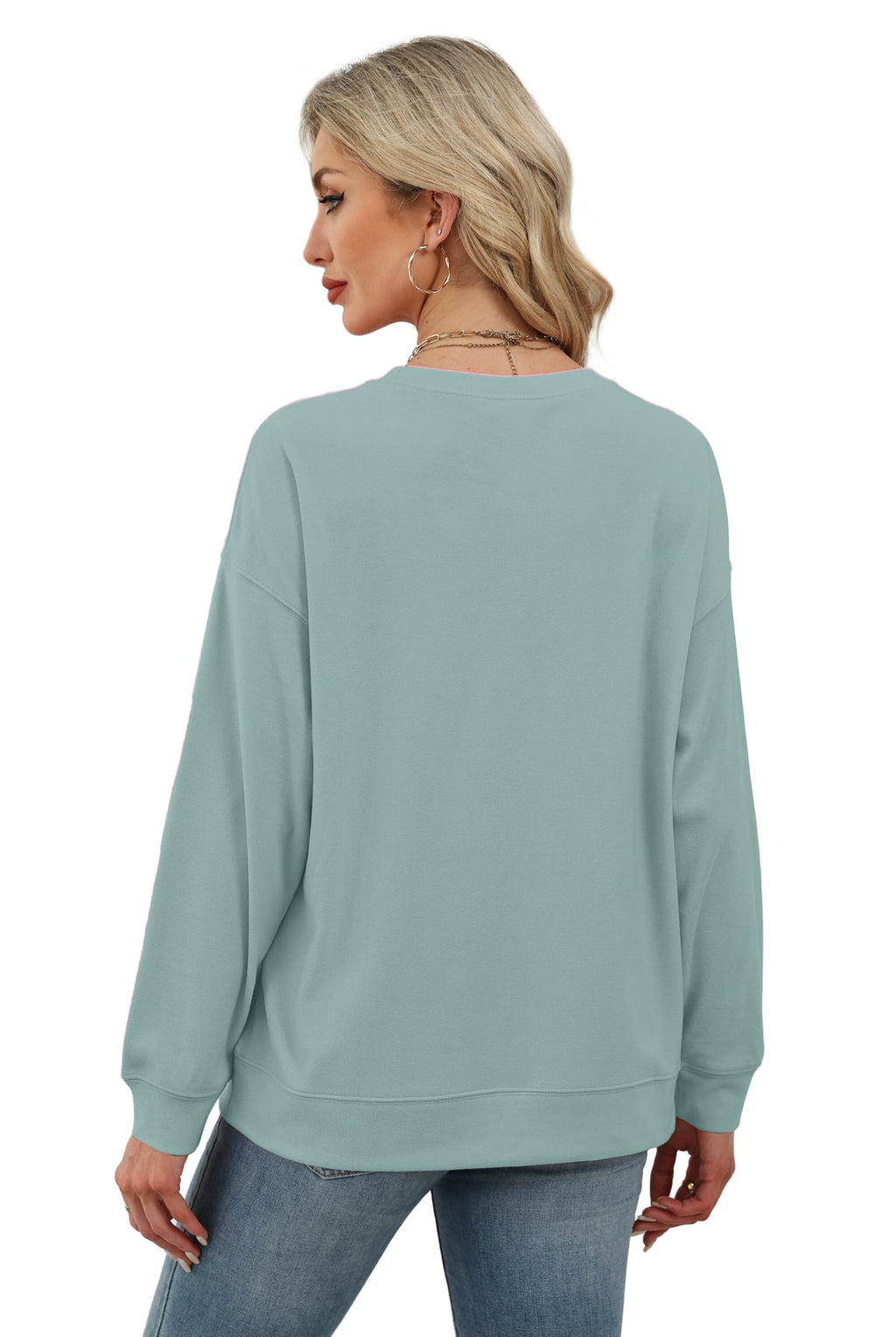 RUMIA Sweatshirt for Women Crewneck Sweaters Pullover Tops 2025 Fashion Outfits Tops for Women Winter Clothing Fall Clothes Blue Large