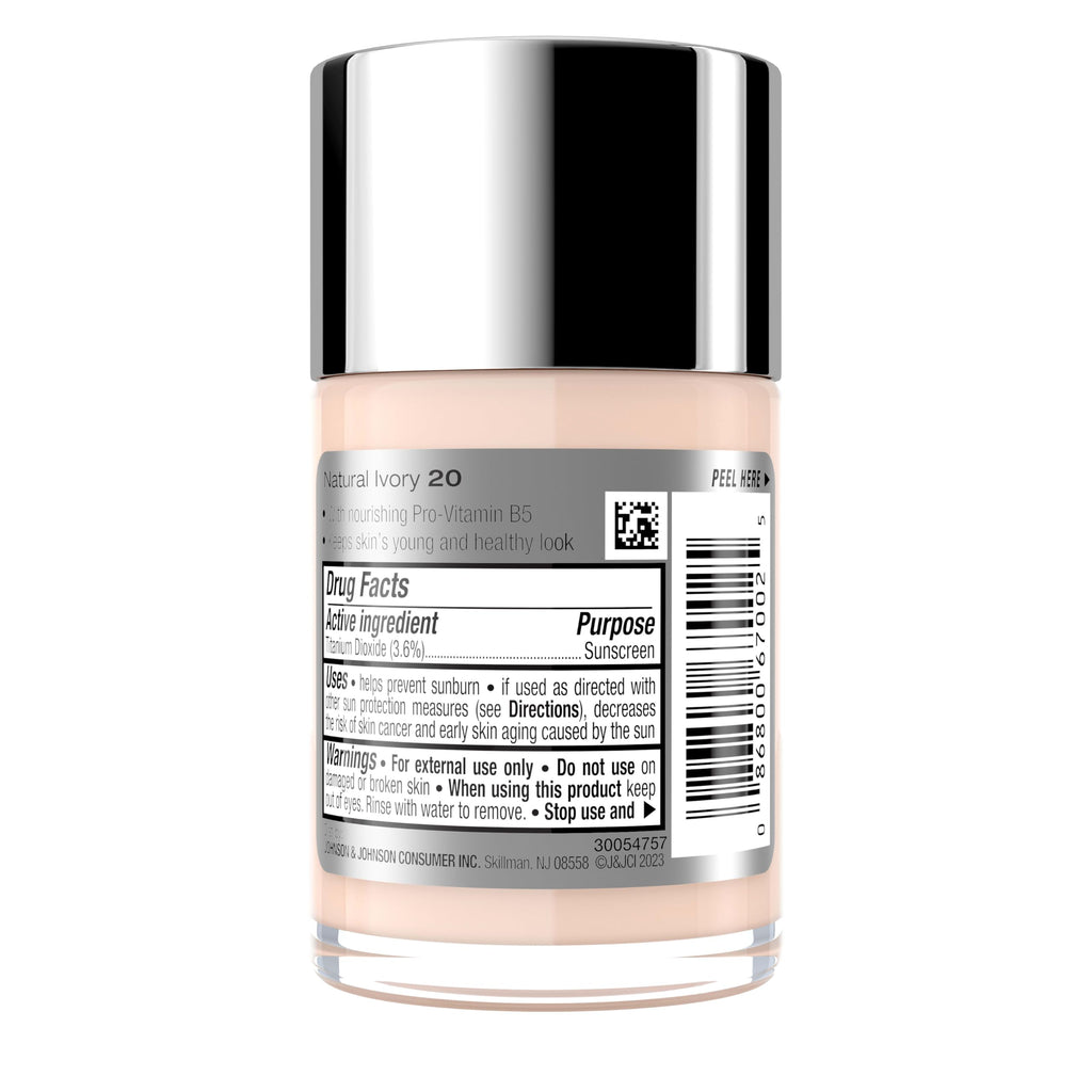 Neutrogena Healthy Skin Liquid Foundation Makeup with Broad Spectrum SPF 20 Sunscreen, Lightweight, Medium Coverage Makeup with Sunscreen and Pro-Vitamin B5, Natural Ivory 20, 1 fl. oz