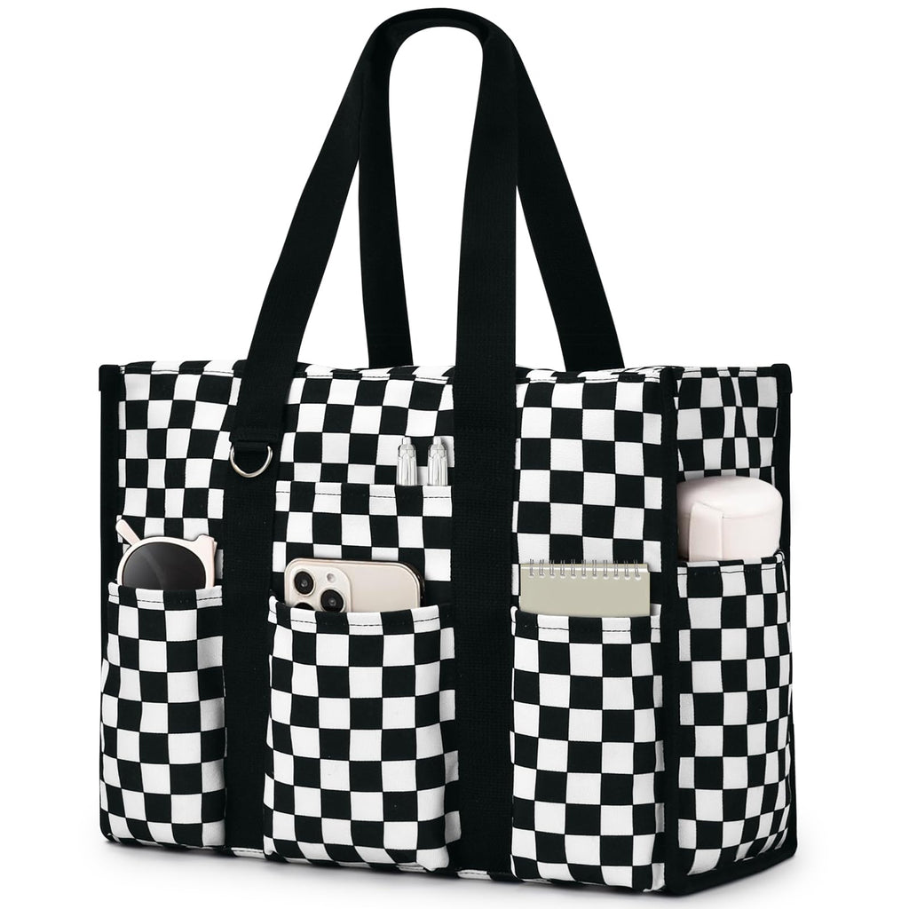 Becokan Large Tote Bag for Women Waterproof with 12 Pockets Top Zipper Closure Utility Teacher Nurse Bags for Work School