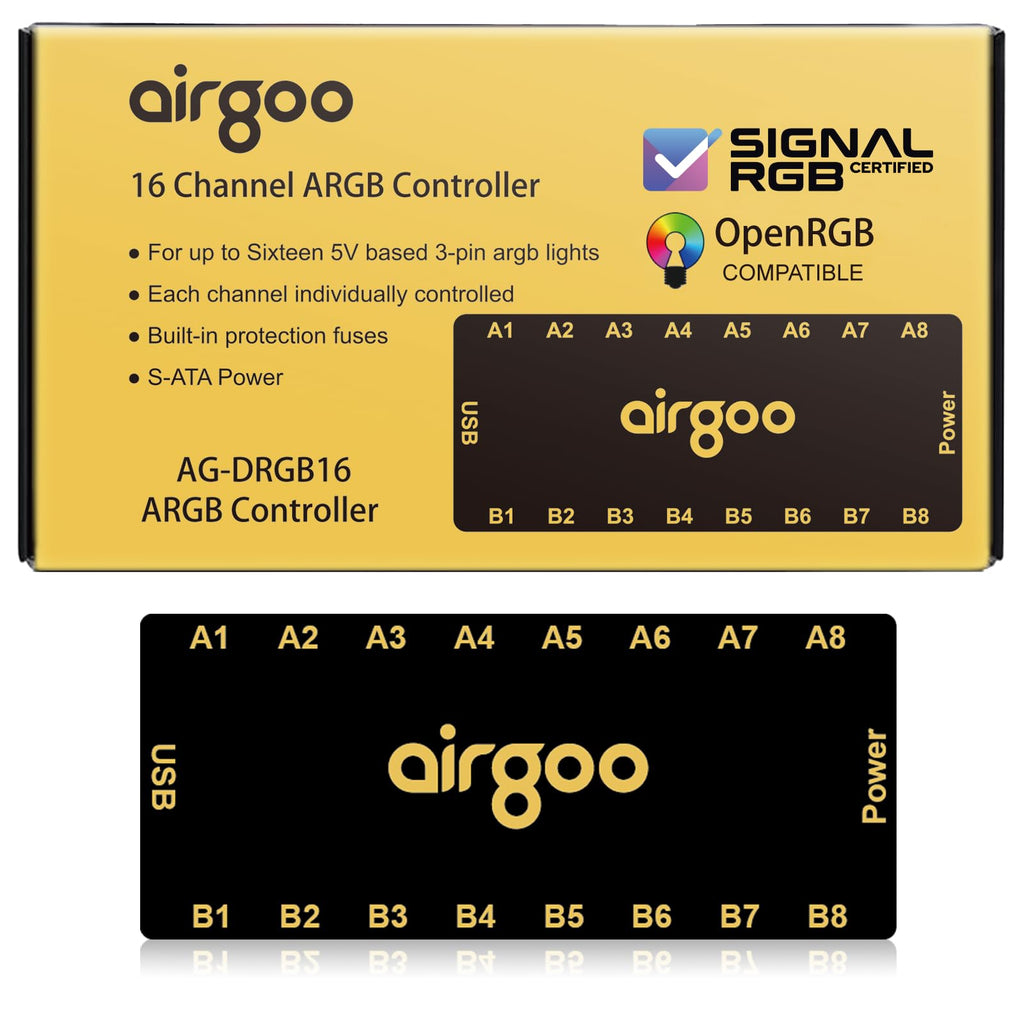 Airgoo Magnetic 16-Port Signal RGB Controller - SATA Powered ARGB Controller PC Lighting Hub, Compatible with SignalRGB & OpenRGB, AG-DRGB16