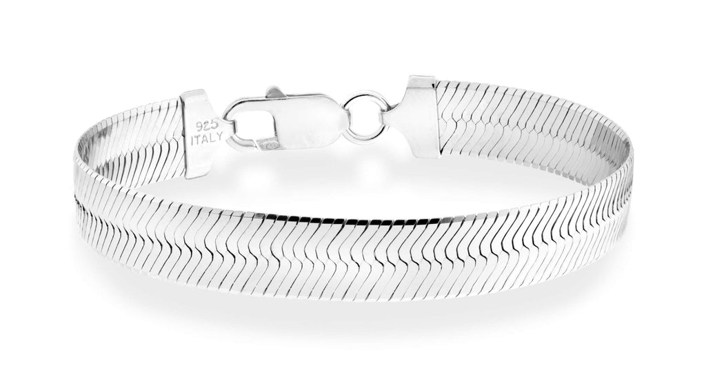 Miabella 925 Sterling Silver Italian Solid 10mm Flat Herringbone Link Chain Bracelet for Women Men, Made in Italy (Length 7.5 Inches)
