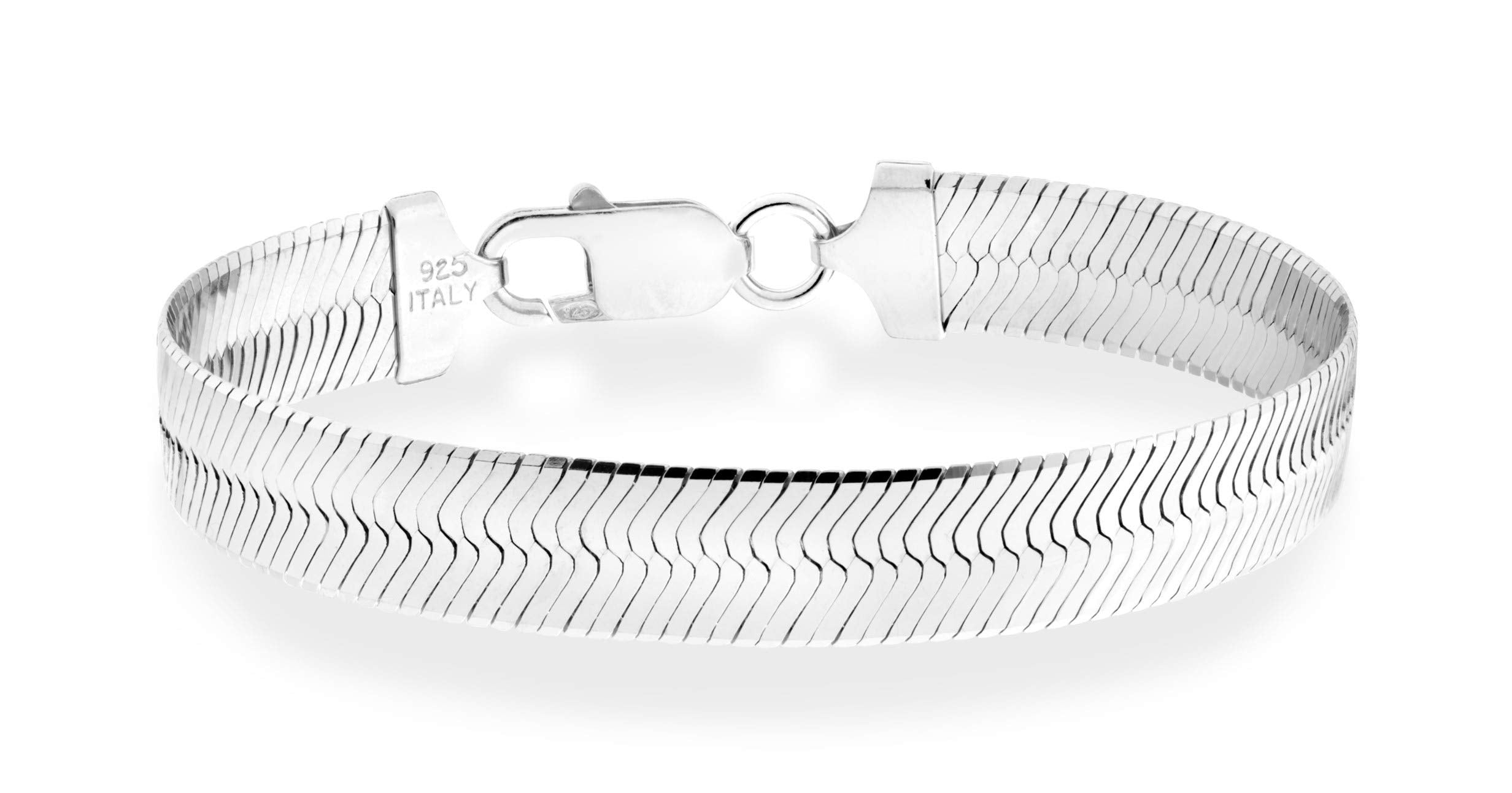 Miabella 925 Sterling Silver Italian Solid 10mm Flat Herringbone Link Chain Bracelet for Women Men, Made in Italy (Length 7.5 Inches)