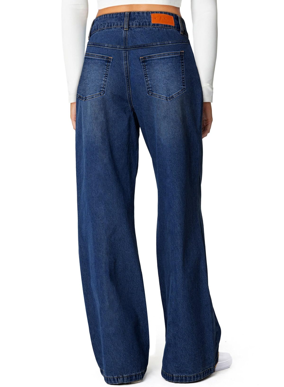 Sidefeel Women's Jeans High Waisted Stretchy Wide Leg Jeans Trendy Seamed Front Straight Leg Loose Denim Pants Bluing Size 10