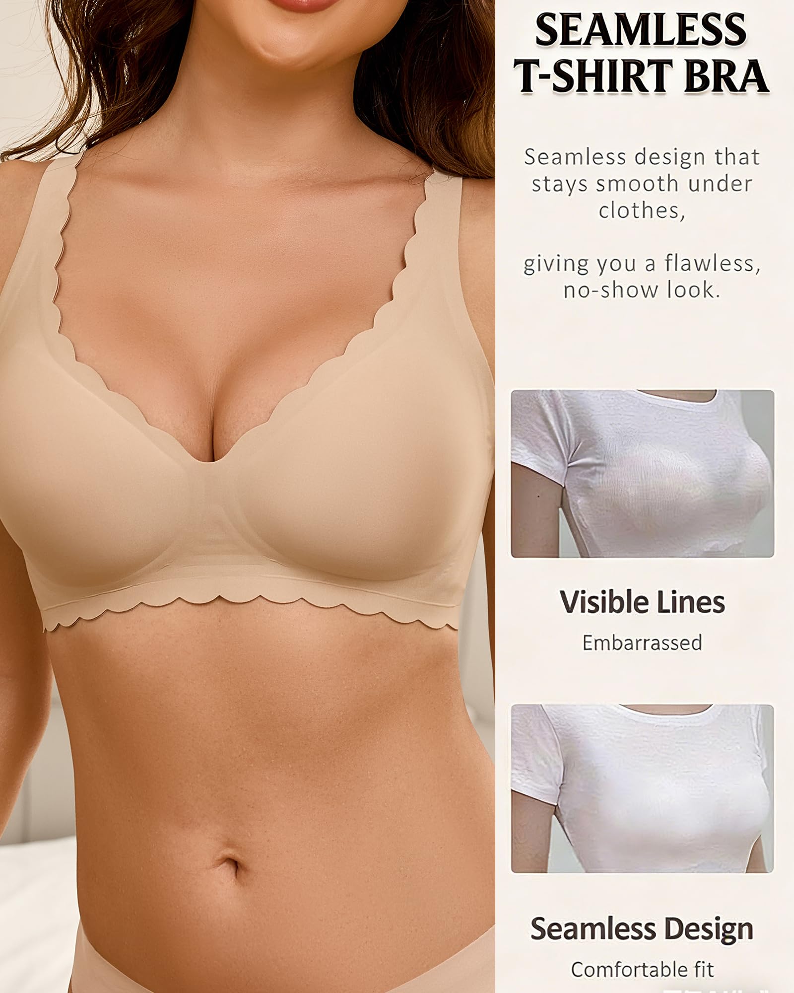 COOL CUTE Jelly Bras for Women Wireless Comfort Bralette for Women Seamless Everyday Bra Soft Support Invisible T-Shirt Bra Nude