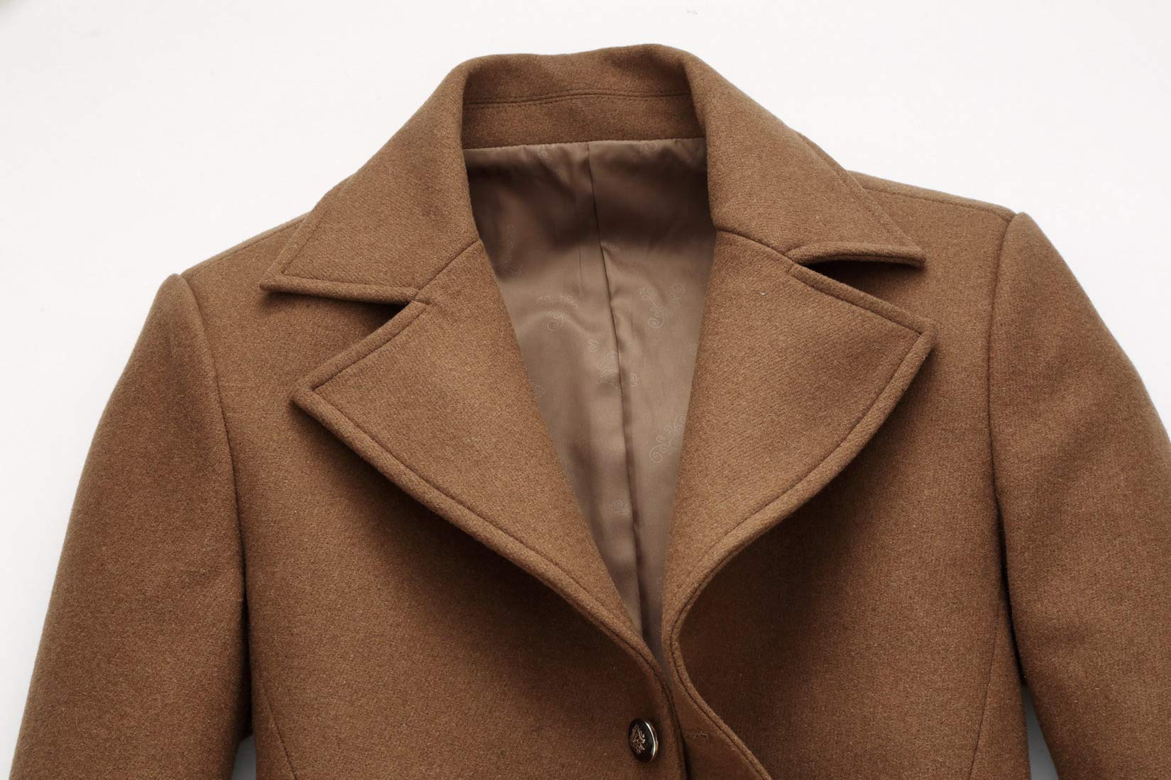 chouyatou Men's Classic Notched Collar Double Breasted Wool Blend Pea Coat (Large, Single-Camel)