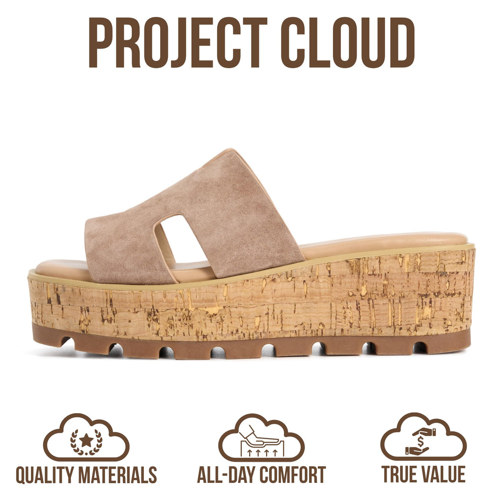 Project Cloud 100% Genuine Leather Wedge Platform Sandals Women Footwear - Memory Foam Insole and Non-Slip Platform Slides for Women - Lightweight Womens Sandals (MILA,SANSUE,9M)