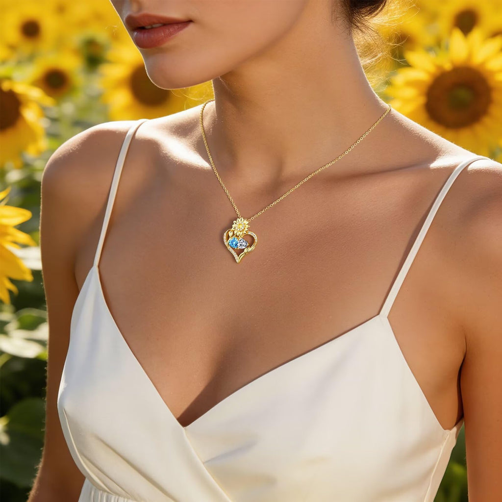 MONOOC Sunflower Gifts for Women - Sunflower Necklace for Women August & May Birthstone Necklace Peridot Light Green & Emerald Green Color Jewelry August May Birthday Gifts for Woman Wife Mom