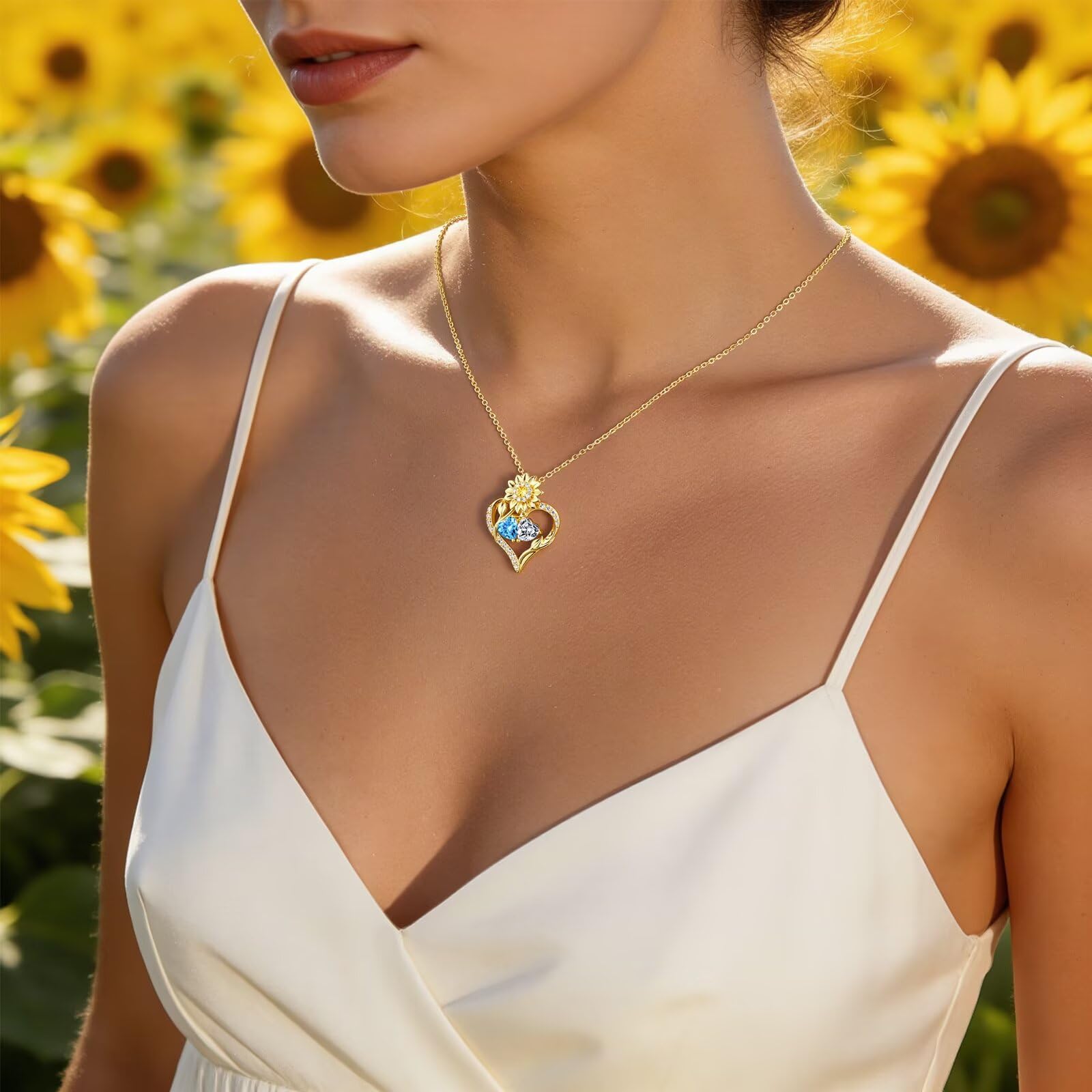 MONOOC Sunflower Gifts for Women - Sunflower Necklace for Women August & May Birthstone Necklace Peridot Light Green & Emerald Green Color Jewelry August May Birthday Gifts for Woman Wife Mom