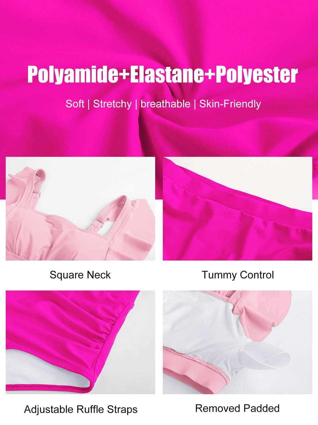Kate Kasin Womens High Waisted Bikini Sets Ruffle Cheeky Tummy Control Full Coverage Push Up Color Block Modest Two Piece Swimsuits