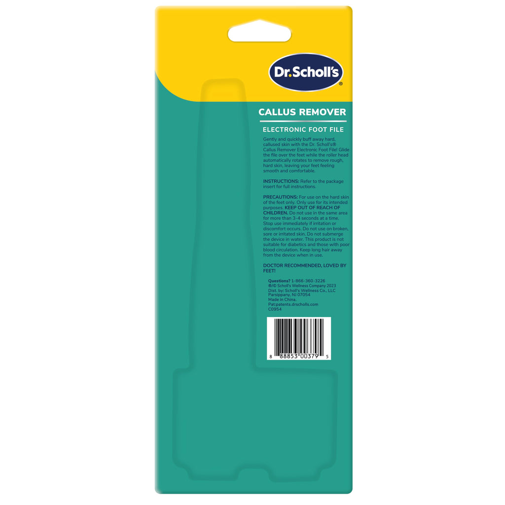 Dr. Scholl's Callus Remover Electronic Foot File, Electric Hard Skin Removal for Feet, Effortless Soft Smooth Skin in Minutes, Perfect for Travel, for Women & Men, AAA Batteries Included