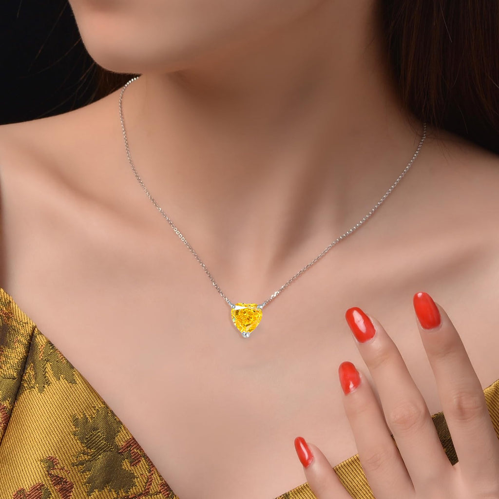 ALQDLI Sterling Silver Heart Diamond Necklaces for Women,7Ct Heart Cut 12x12MM Simulated Yellow Diamond 5A Cubic Zirconia Pendant 16"+2" Perfect Jewelry Gifts for Christmas Birthday Mothers Day