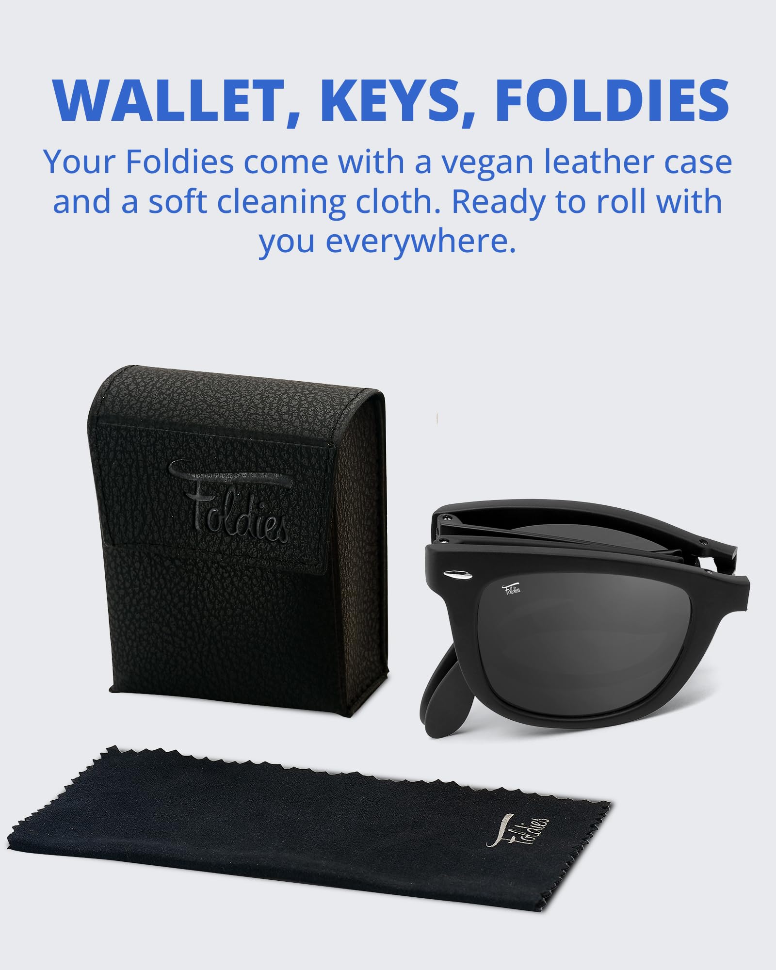 Foldies Classic Folding Sunglasses Polarized, UV400, UVA, UVB Protection for Men Women, Folding Sunglasses Leather Case