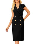 GRACE KARIN Women Work Bodycon Dresses 2025,Business Office Midi Cap Sleeve Button Pencil Formal Outfits with Pockets Black 8