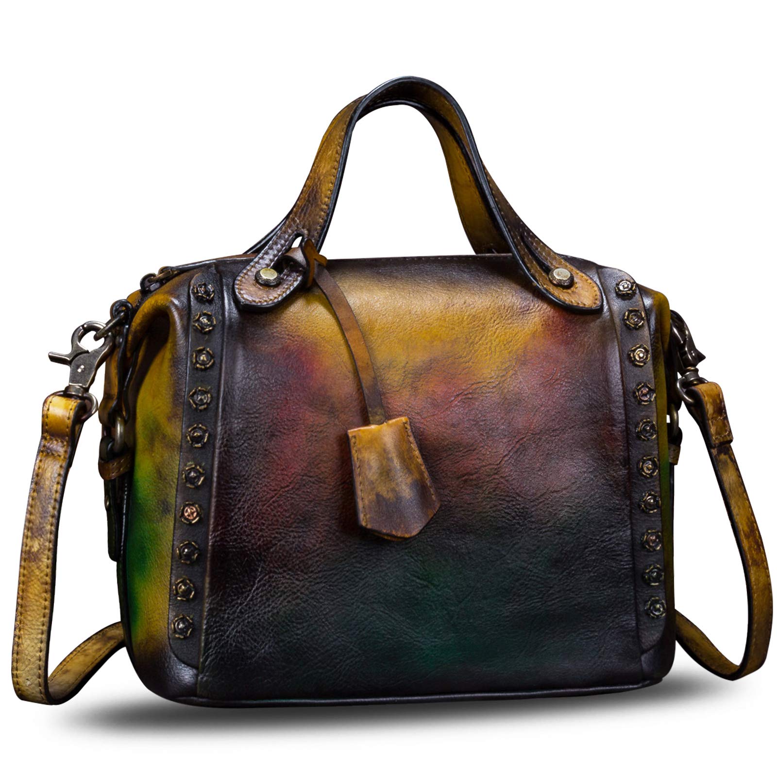 Genuine Leather Purses and Handbags for Women Vintage Handmade Fashion Shoulder Bag Crossbody Satchel with Strap (Multicolor2)