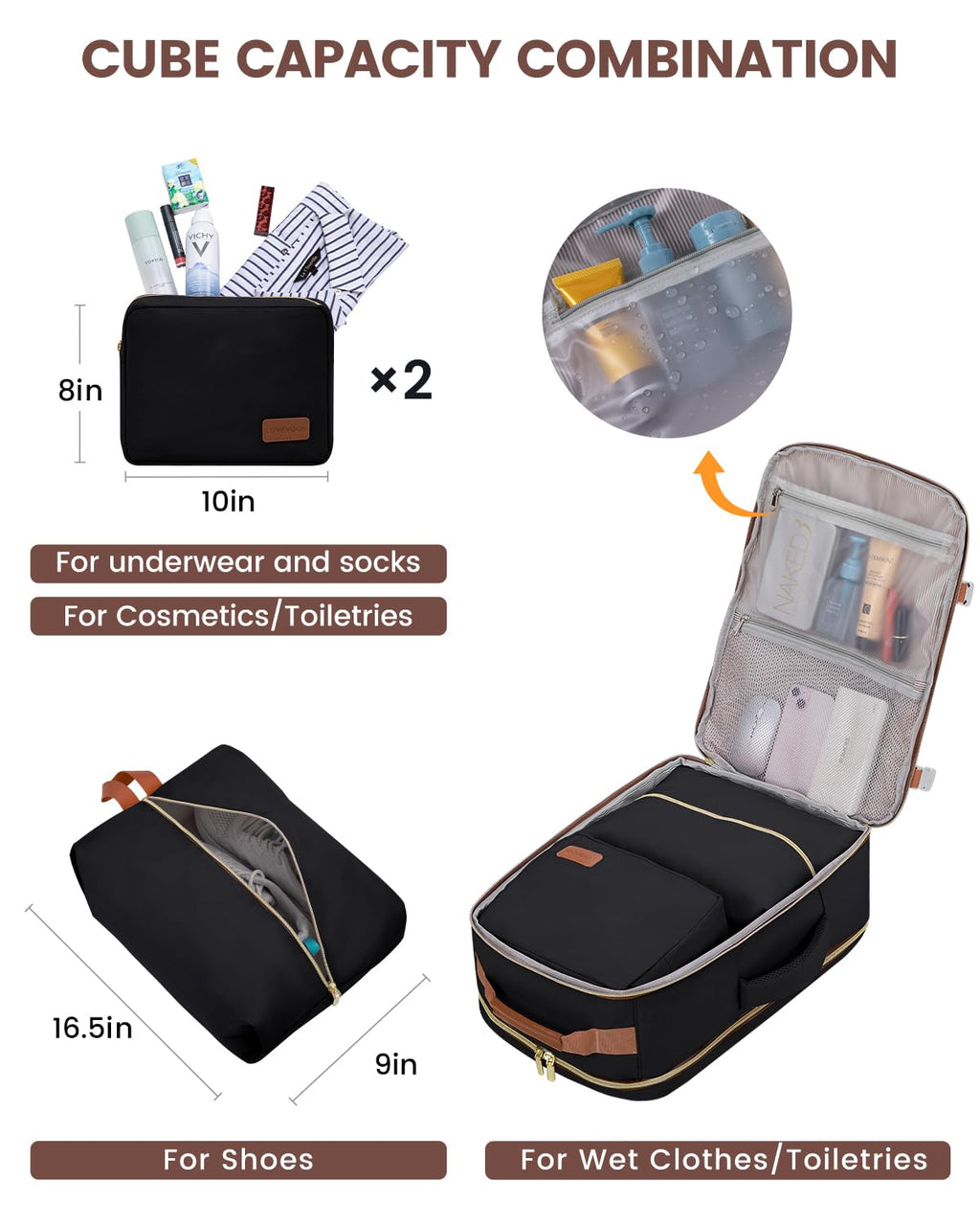 LOVEVOOK 40L Travel Backpack for Women & Men, Airline Approved Carry On Luggage with 3 Packing Cubes, TSA Overnight Bags, Waterproof Personal Item Bag, Weekender Essentials Backpacks fits 17" Laptop