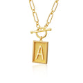 Tewiky Gold Initial Necklaces for Women, Toggle Clasp Square Letter Pendant Necklace Trendy 14K Gold Plated Dainty Paperclip Chain Necklaces for Women Jewelry Gifts